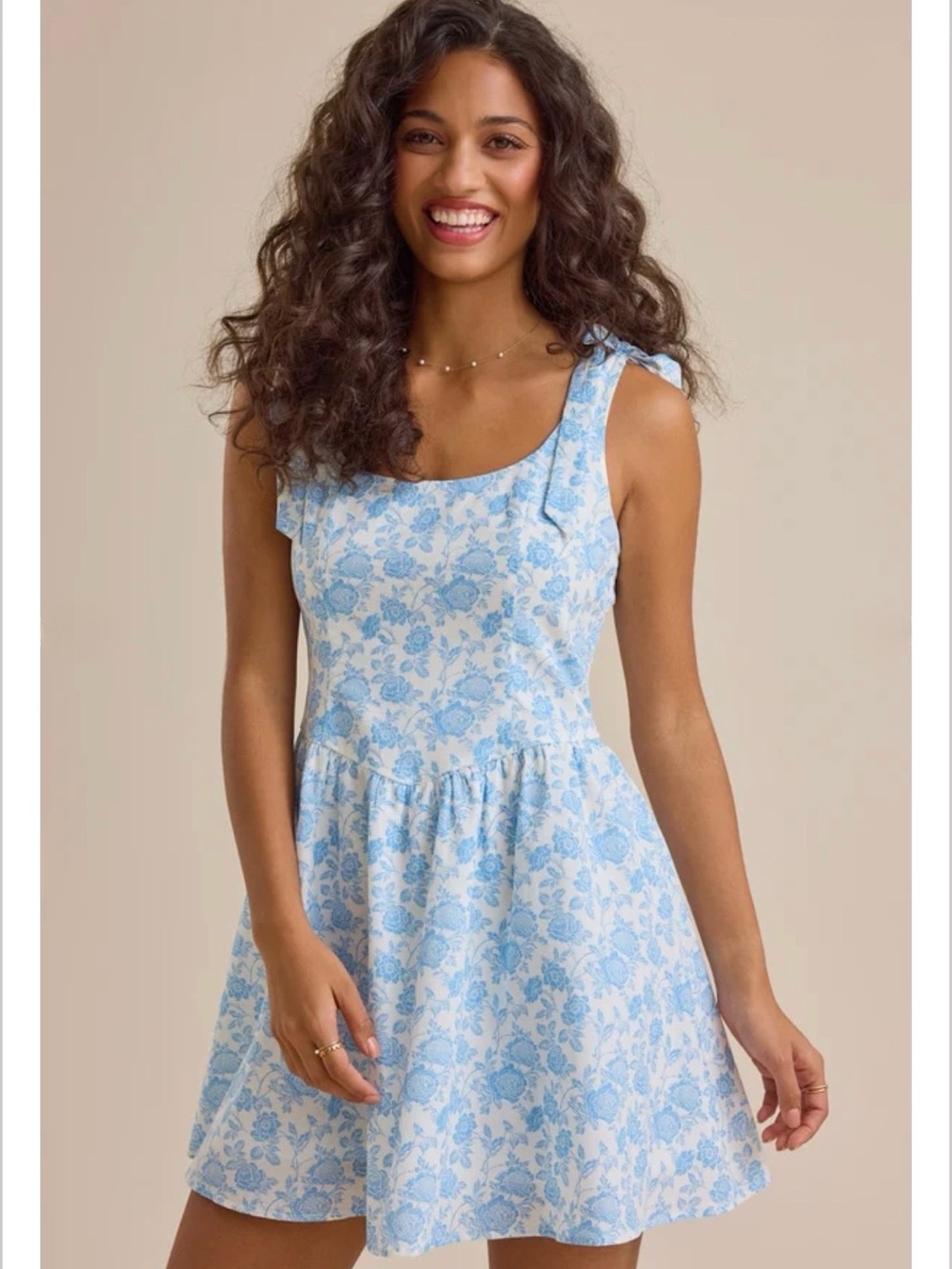 Altar’d State Light Blue Floral Tie-Shoulder Dress